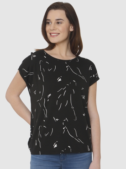 

Vero Moda Women Black Printed Round Neck T-shirt