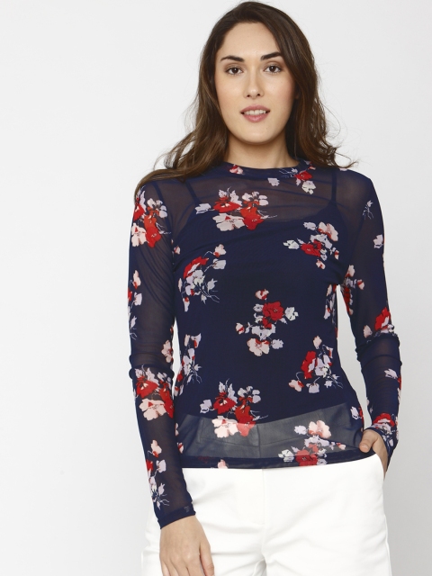 

Vero Moda Women Navy Blue & Red Printed Top