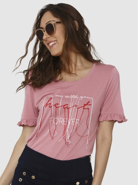 

Vero Moda Women Pink Embroidered Top