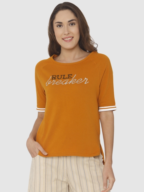 

Vero Moda Women Mustard Yellow Printed Round Neck T-shirt