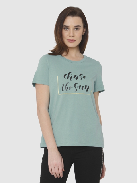 

Vero Moda Women Green Printed Round Neck T-shirt