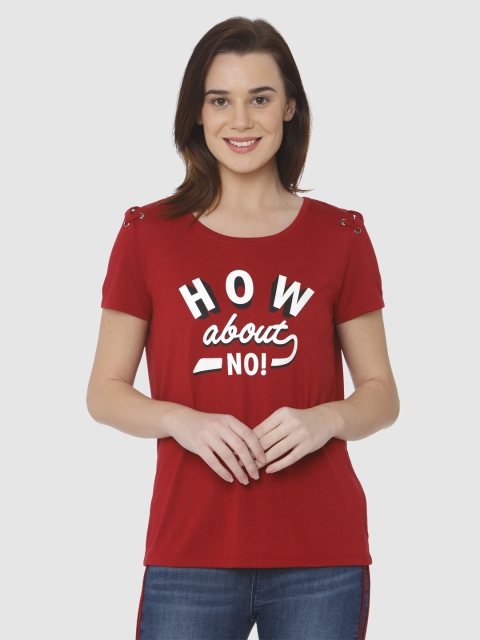 

Vero Moda Women Red Printed Round Neck T-shirt