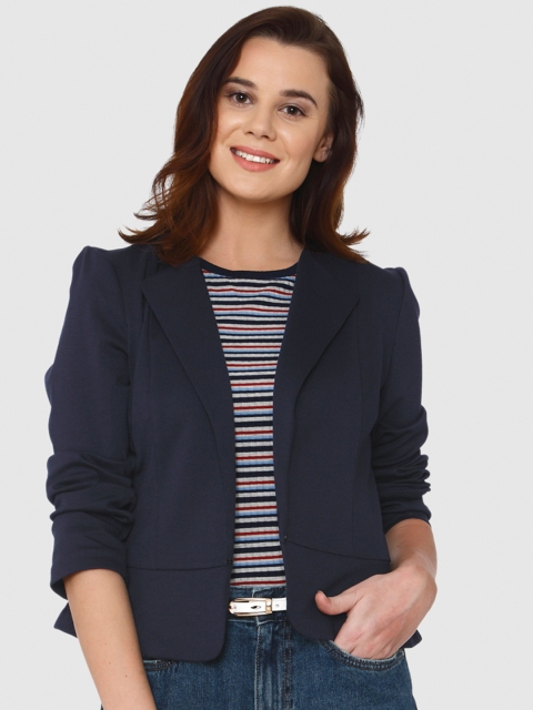 

Vero Moda Women Navy Blue Solid Slim Fit Casual Shawl Collar Blazer