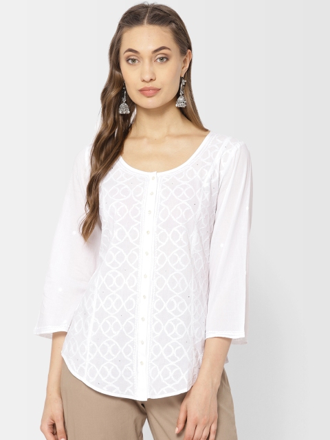 

Fabindia Women White Chikankari Embroidered Kurti