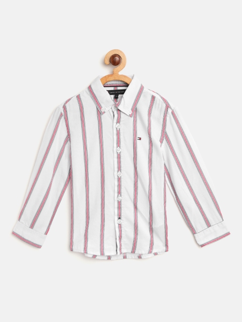 

Tommy Hilfiger Boys White & Red Regular Fit Striped Casual Shirt