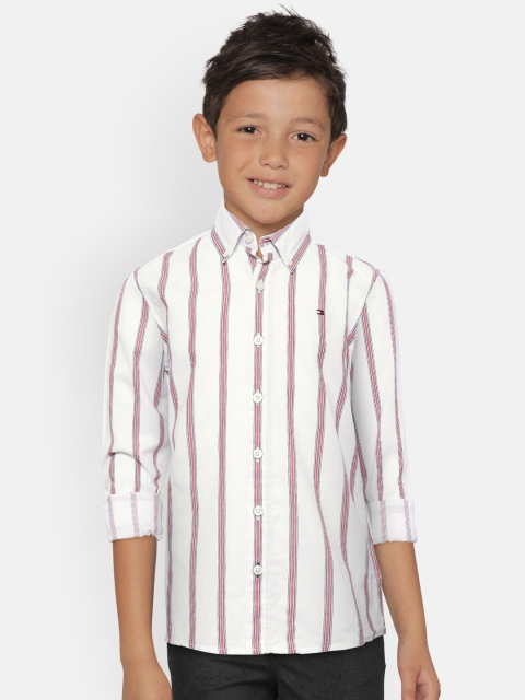 

Tommy Hilfiger Boys White & Red Regular Fit Striped Casual Shirt