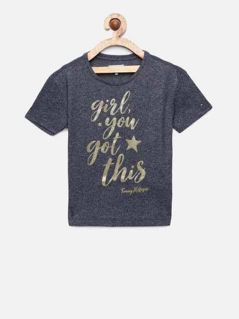 

Tommy Hilfiger Girls Navy Blue Embellished Round Neck T-shirt