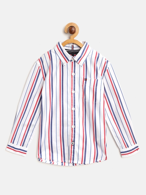 

Tommy Hilfiger Boys White & Navy Blue Regular Fit Striped Casual Shirt
