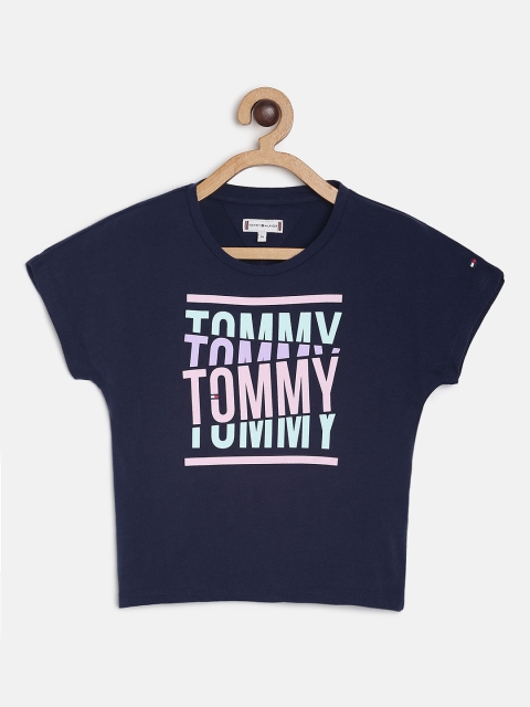 

Tommy Hilfiger Girls Navy Blue Printed Round Neck T-shirt