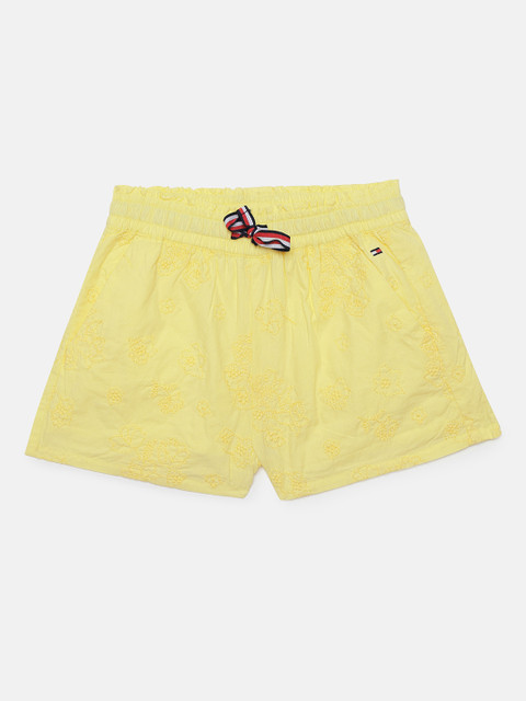 

Tommy Hilfiger Girls Yellow Embroidered Slim Fit Pure Cotton Regular Shorts