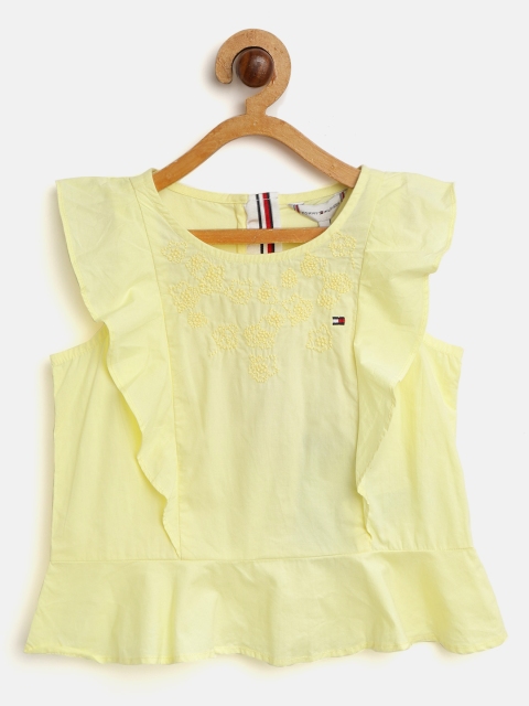 

Tommy Hilfiger Girls Yellow Solid Ruffled Pure Cotton Top