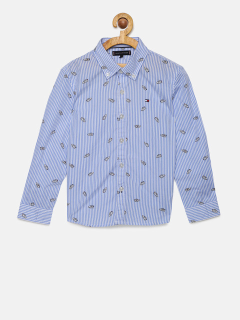 

Tommy Hilfiger Boys White Printed Casual Shirt, Blue