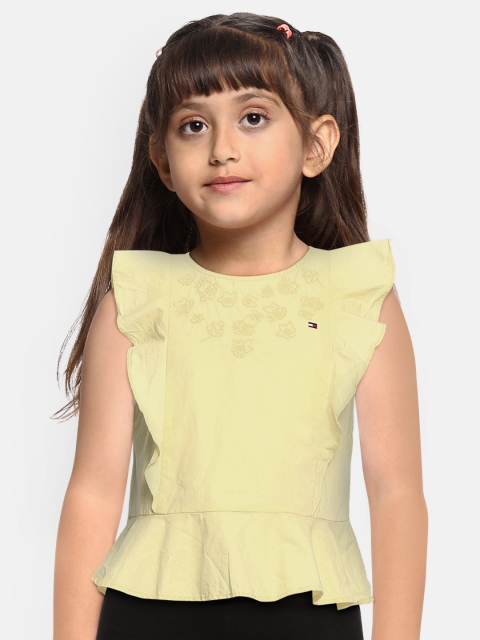

Tommy Hilfiger Yellow Floral Embroidered Pure Cotton Peplum Top