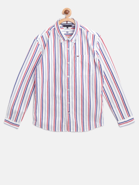 

Tommy Hilfiger Boys White & Navy Regular Fit Striped Casual Shirt