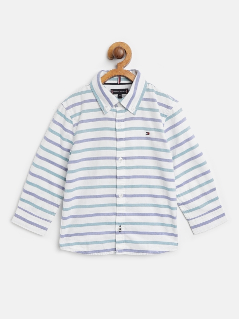 

Tommy Hilfiger Boys White & Blue Regular Fit Striped Casual Shirt