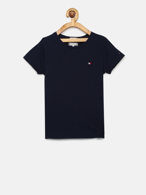 

Tommy Hilfiger Girls Navy Blue Solid Organic Cotton T-shirt