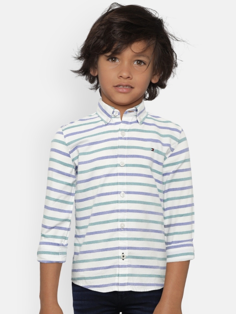 

Tommy Hilfiger Boys White & Blue Regular Fit Striped Casual Shirt