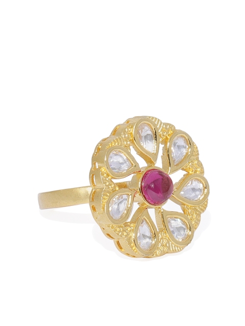 

AccessHer Women Gold-Toned & Pink Floral Faux Ruby Finger Ring