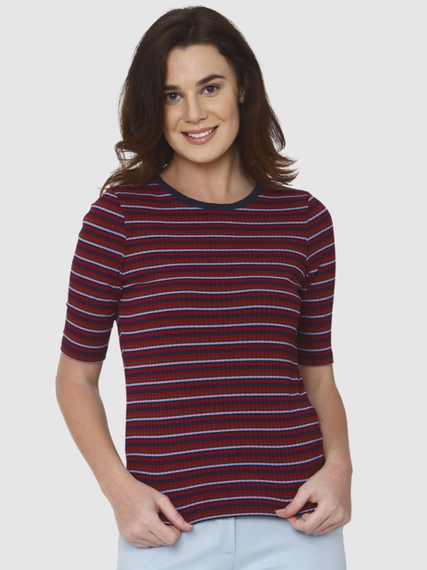 

Vero Moda Women Red & Navy Striped Round Neck T-shirt