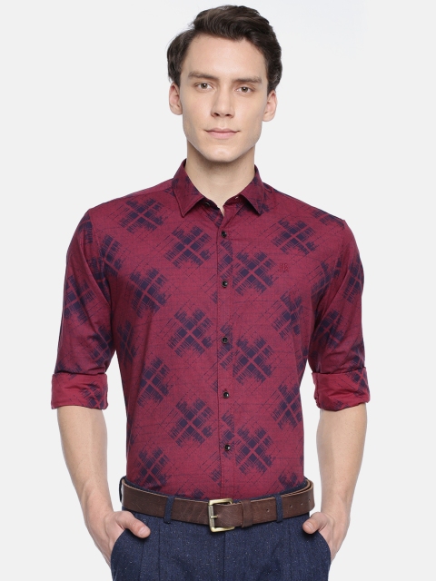 

Raymond Men Maroon & Navy Blue Slim Fit Printed Smart Casual Shirt