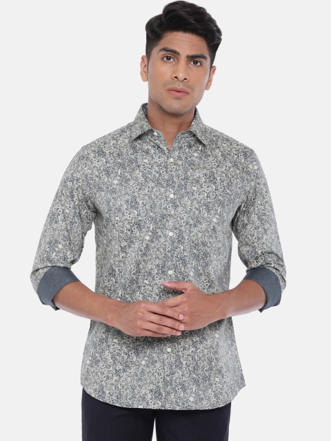 

Raymond Men Blue & Cream-Coloured Slim Fit Printed Smart Casual Shirt