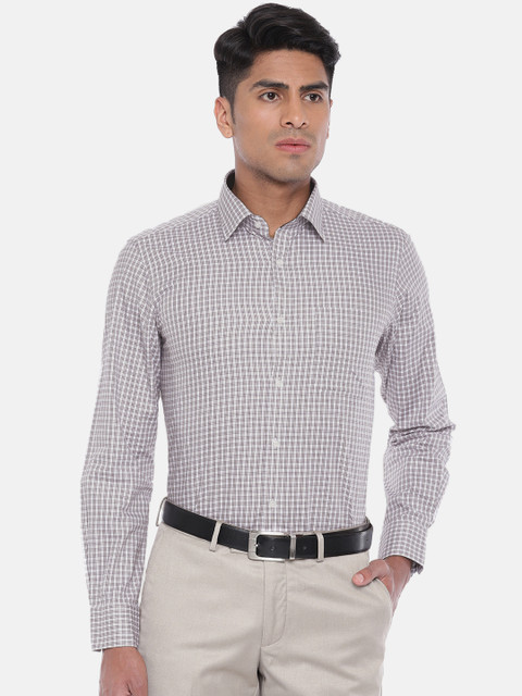 

Raymond Men White & Brown Regular Fit Checked Formal Shirt