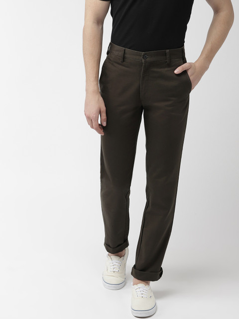 

Park Avenue Men Olive Green Slim Fit Solid Regular Trousers