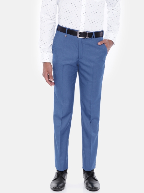 

Park Avenue Men Blue & Navy Blue Super Slim Fit Solid Formal Trousers