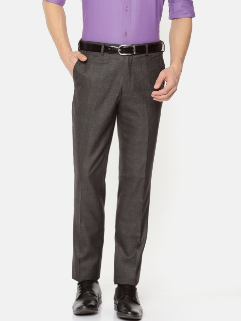 

Park Avenue Men Grey Charcoal Smart Slim Fit Checked Formal Trousers