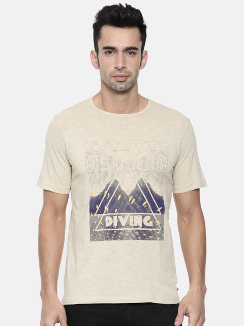 

Park Avenue Men Beige Printed Round Neck T-shirt