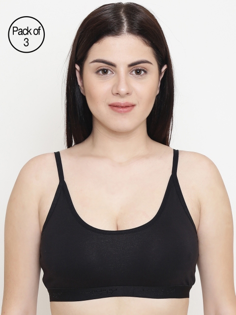 

Leading Lady Pack of 3 Solid Full-Coverage Sports Bras D-Sporty-Black-3