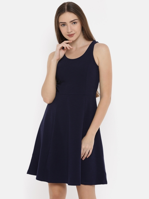 

Splash Women Navy Blue Solid Fit and Flare Dress