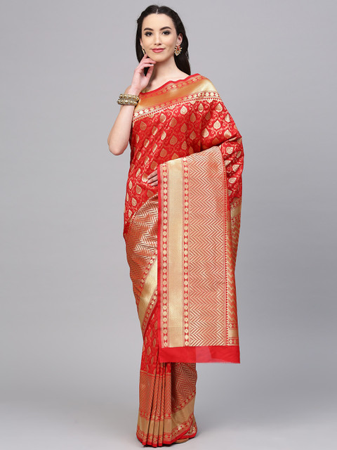 

Chhabra 555 Red & Golden Handloom Woven Design Banarasi Saree