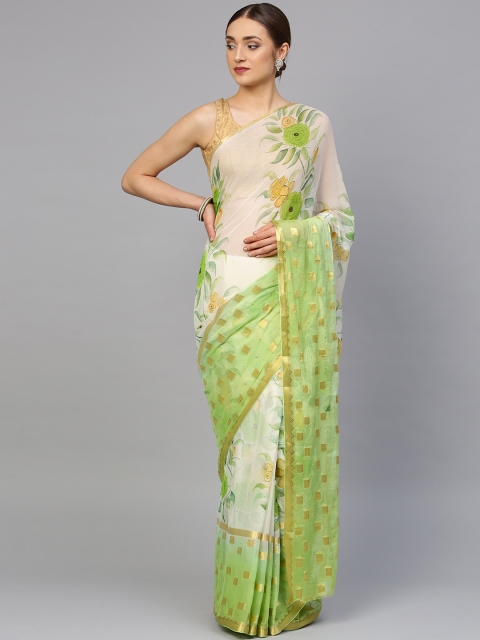 

Chhabra 555 Green & Off-White Woven Design Saree