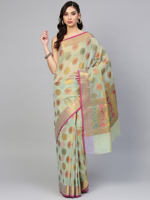 

Chhabra 555 Green & Purple Woven Design Banarasi Saree