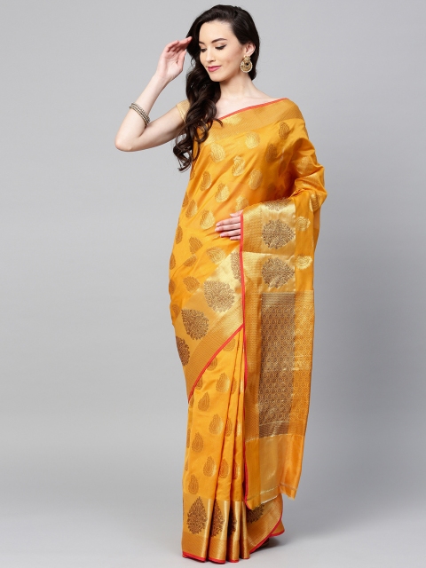 

Chhabra 555 Mustard Yellow & Golden Woven Design Handloom Banarasi Saree