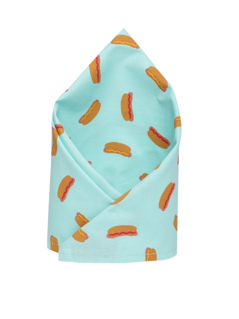 

The Bro Code Men Turquoise Blue & Brown Printed Hot Dog Pocket Square