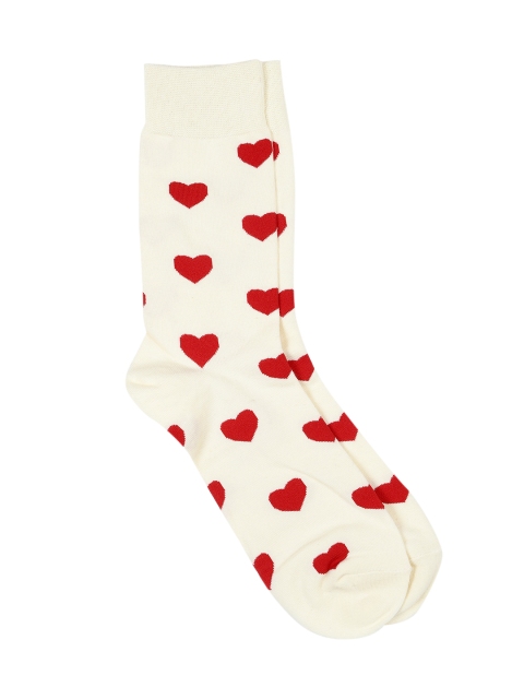 

The Bro Code Men Cream-Coloured & Red Patterned Above Ankle Length Socks