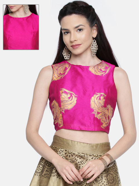 

Ira Soleil Women Pink Reversible Ethnic Crop Top