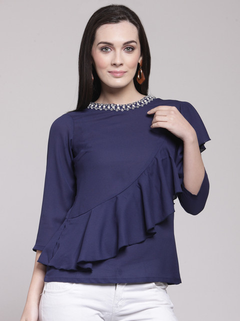 

plusS Women Blue Embellished A-Line Top