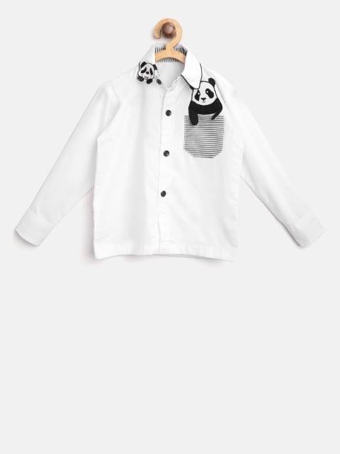 

Kids Clan Boys White & Black Regular Fit Solid Casual Shirt