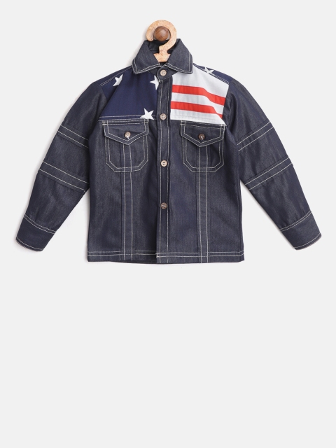 

Kids Clan Boys Navy Blue Regular Fit Printed Denim Shirt