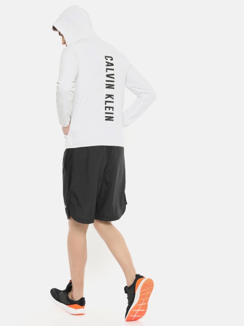 

Calvin Klein Jeans Performance Men White Printed Hooded Water Repellent Sporty Jacket