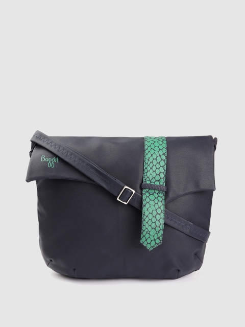 

Baggit Navy Blue & Green Animal Print Structured Sling Bag