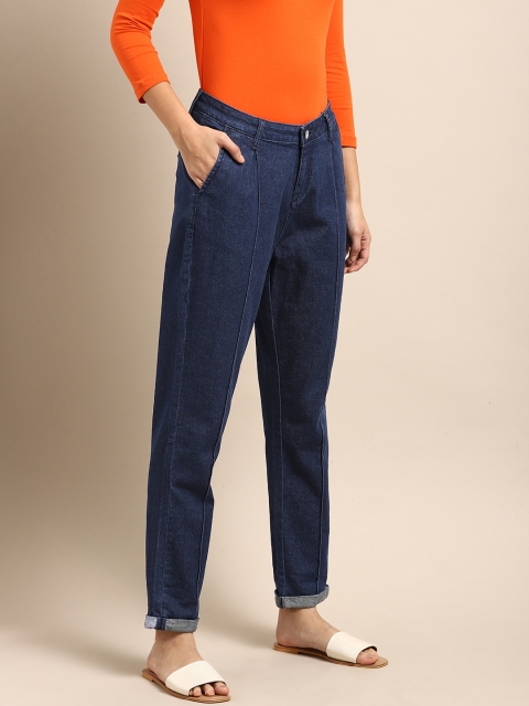 

ether Women Blue Mid-Rise Stretchable Pleated Indigo Jeans