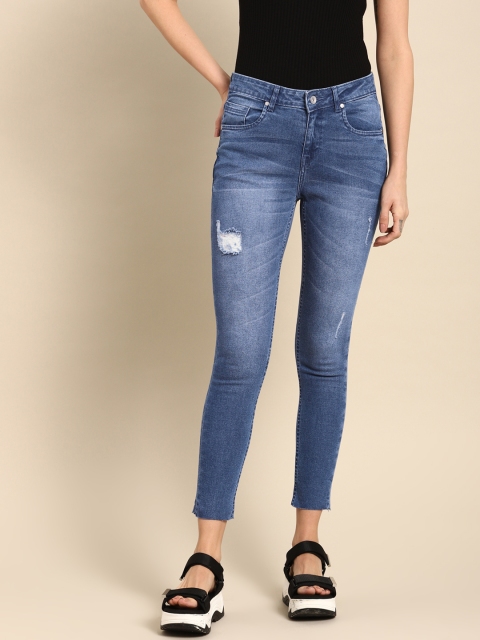 

ether Women Blue Skinny Fit Mid-Rise Mildly Distressed Stretchable Jeans