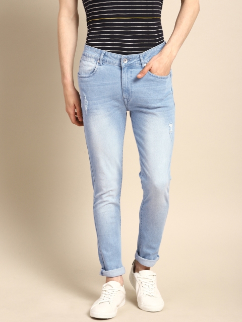 

ether Men Blue Skinny Fit Mid-Rise Low Distress Stretchable Jeans