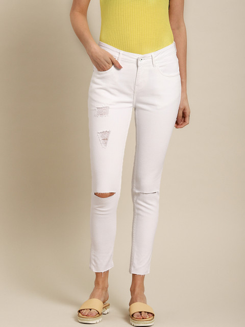 

ether Women White Skinny Fit Mid-Rise Mildly Distressed Stretchable Jeans