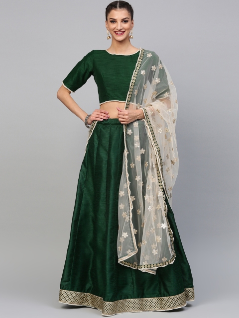 

Inddus Green Solid Semi-Stitched Lehenga & Unstitched Blouse with Dupatta