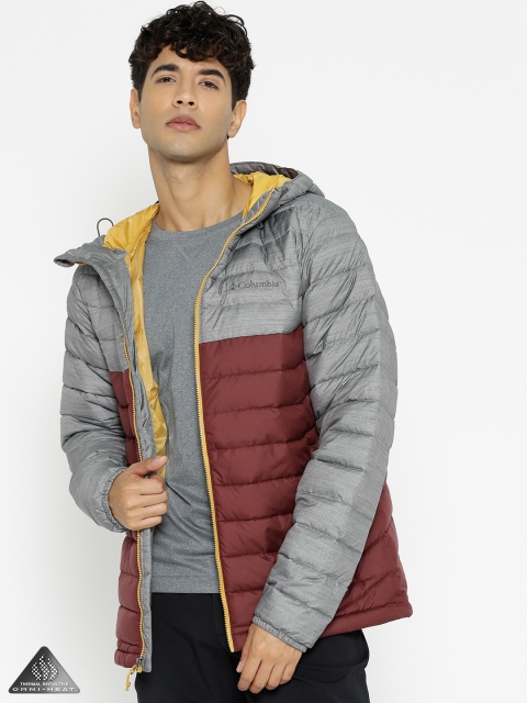 

Columbia Men Grey & Maroon Colorblocked Powder Lite Hooded Padded Jacket